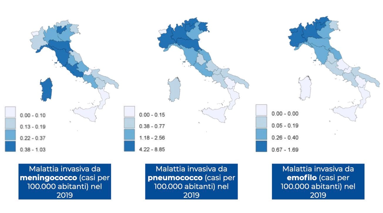 Illustrazione delle diffusione della meningite in Italia
