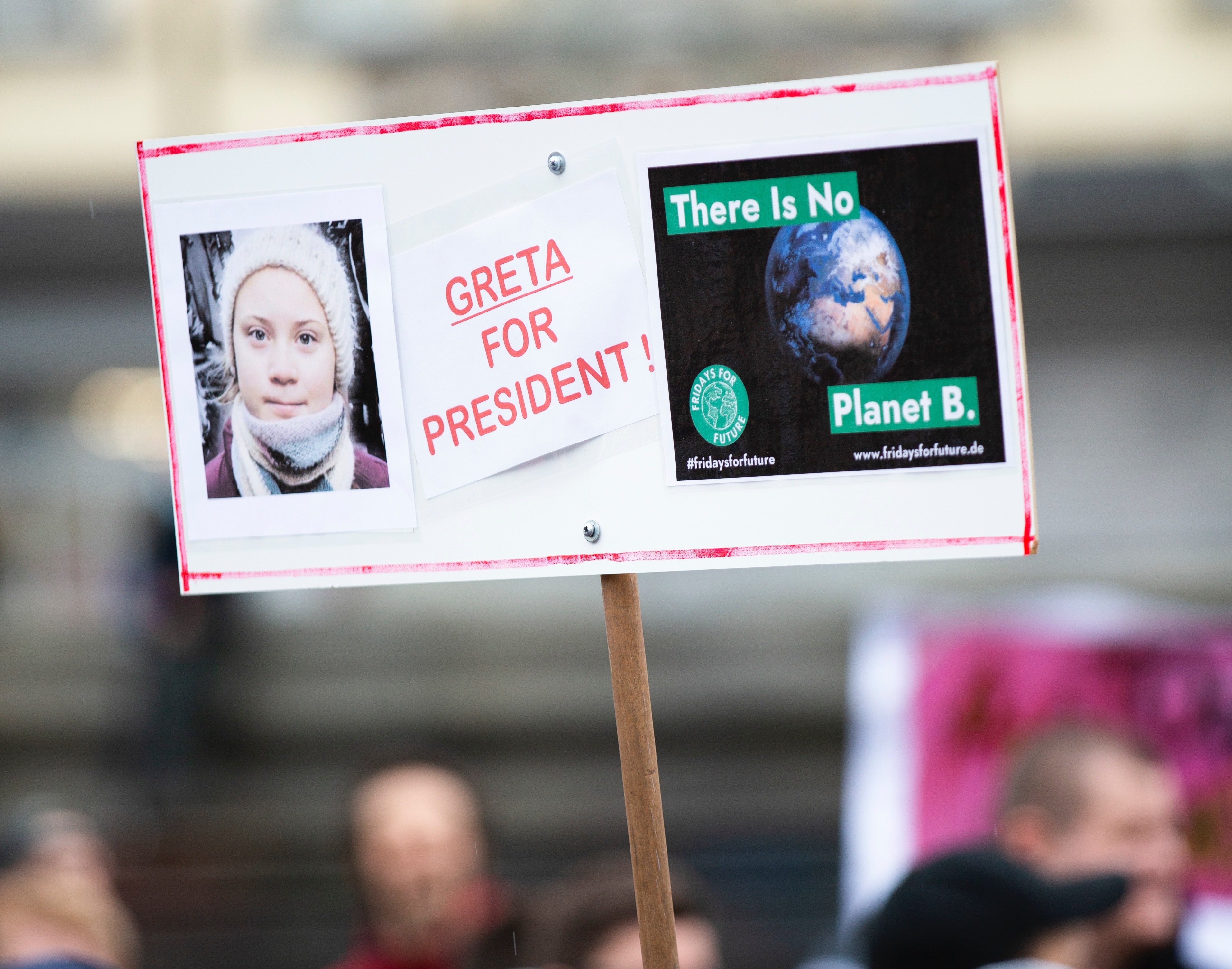 Cartello di una protesta con la foto di Greta Thunberg 